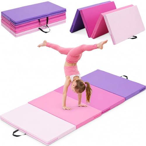 Gymnastics Mat, 3FTx6FT / 4FTx8FT 2" Thick Folding Kids' Gymnastic Tumbling Mat for Home Gym Exercise & Play - color: 3x6FT-Pink Gradient