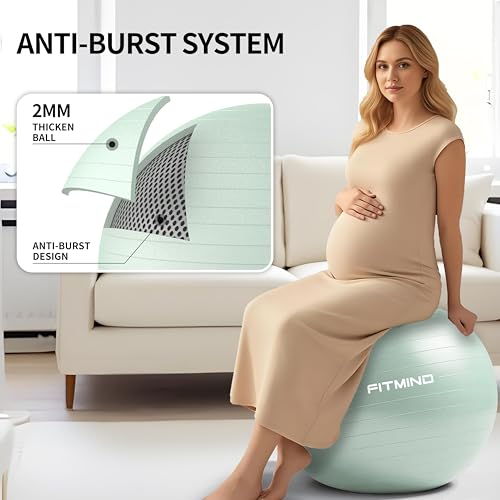 FITMIND_ Extra Thick Exercise Ball Yoga Ball 22in/26in/30in for Workout Pregnancy Stability,Anti-Burst and Slip Resistant Swiss Ball with Pump for Yoga, Pilates, Fitness,Birthing,Physical Therapy - color: green, size: 26-30in/65-75cm