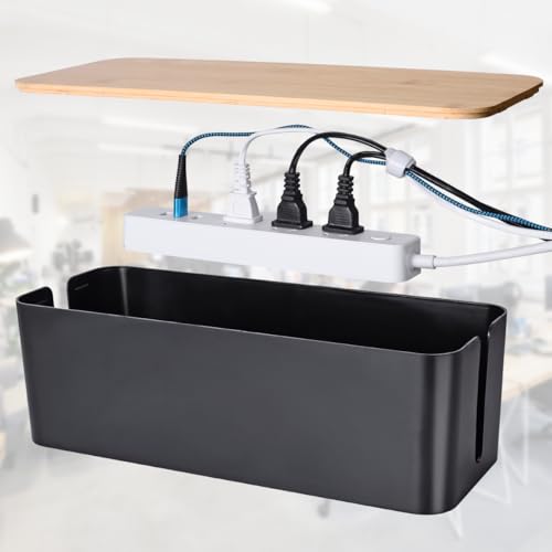 2 Pack Large Cable Management Box – Wooden Style Cord Organizer Box and Cover for TV Wires, Computer, Router, USB Hub and Under Desk Power Strip – Safe ABS Material and Baby-Pets Proof Lock (Black) - color: Black