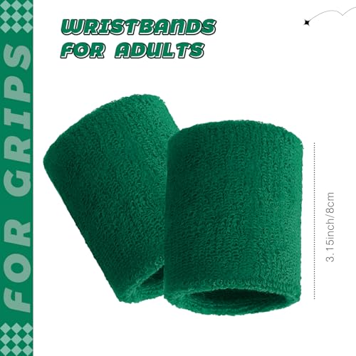 Bememo 24 Pcs Wrist Sweatbands Bulk Sports Wrist Bands for Men Women Breathable Athletic Tennis Wristbands Stretchy Absorbent Cotton Terry for Basketball, Baseball, Gym, Working Out - color: Dark Green