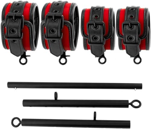 Spreader Bar Heavy Duty Stainless Steel Adjustable Bar with 4 pcs PU Cushioned Straps for Yoga, Pilates, Fitness Training, Home Gym Equipment and more. - color: Red+Black