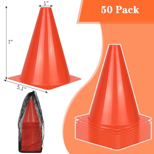PXZBLG 12/24/50pcs Soccer Cones, 7" Plastic Traffic Cones | for Sports Training, Football, Soccer, Basketball, Coaching, Practice - color: Red, size: 7", 50pcs