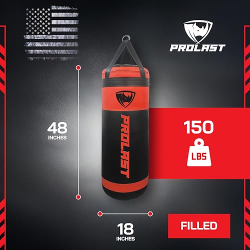 4Ft XL 135Lb Heavy Punching Kicking Bag for Adults, Boxing, MMA, Martial Arts, Muay Thai, Strength Training Equipment, Special Edition Rhino Logo - color: Red / Black, style: Filled