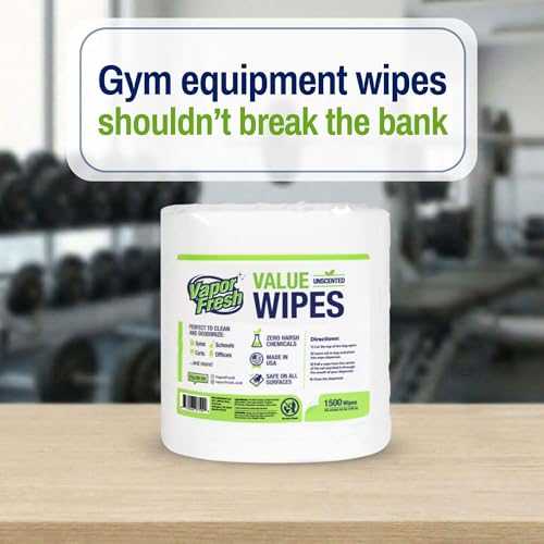 Vapor Fresh Value Wipes - 1,500 Count x 4 Rolls (6,000 Total Wipes) Plant Powered Commercial Grade Cleaner For Gym Equipment, Fitness Studios, Spas, Schools - Bulk Refill Rolls - Unscented