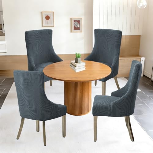 Wingback Dining Chair Covers Stretch Wing Back Side Chair Slipcover Accent Chair Cover Slipcover with Arm Chair Protector Cover for Dining Living Room (Dark Grey, 4PCS) - color: A- Dark Grey, size: 4 PCS