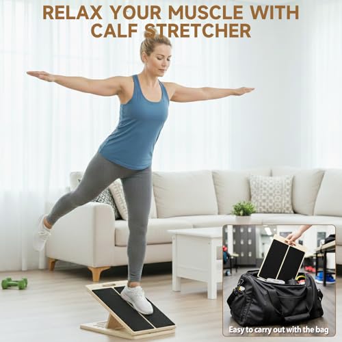 Slant Board for Calf Stretching, 5-Level Adjustable Wooden Incline Board Muscle Relief, Non-Slip Physical Therapy Tilt Board for Exercise, Balance, Leg, Ankle & Knee Recovery, Home Gym