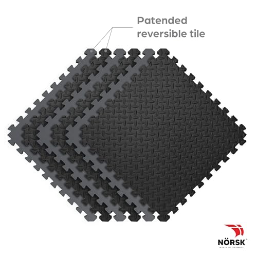 NÖRSK Duräflex Medium-Duty Reversible Interlocking Foam Floor Tiles, Diamond Plate Texture, Black/Blue, 24 X 24 X .47 in., 6-Pack (24 sq. ft.) (Black/Gray, 0.47" Thick) - color: Black/Gray, size: 0.47" Thick