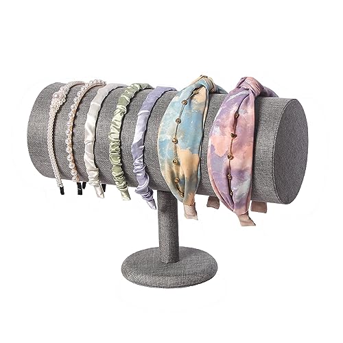 T-Bar Headband Holder Organizer for Show, Soft Velvet Hairband Stand Display, Hair Hoop Accessories Jewelry Storage for Home Bedroom (Gray Linen) - color: T-Bar Gray Linen
