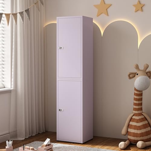 MIOCASA Metal Storage Cabinet with Lock, 3 Adjustable Shelves Single Door Steel Locker for Home, Office & Garage (Purple) - color: Purple