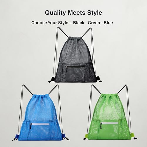 Mesh Sports Drawstring Bag, Large Breathable Gym Sack for Boxing Gloves, Boxing Equipment, Shoes & Training Gear, Lightweight & Durable (Black) - color: Black