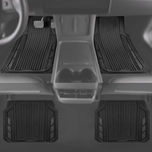 CAR PASS Heavy Duty Sporty Rubber Car Mats, Deep Dish All Weather Car Floor Mats Full Set, Waterproof Anti-Slip Automotive Matts Rugs Trim to Fit for Most Sedans SUVs Vans, All Black - color: black