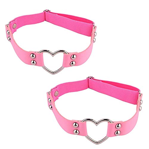 2PCS Leather Heart Garter - Adjustable Leg Ring for Cosplay, Spike Party - color: Pink