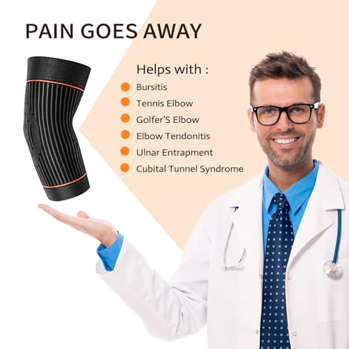 Tennis Elbow Sleeve,Elbow Compression Sleeve, Elbow Brace For Tendonitis and Tennis Elbow,Golfers, Arthritis, Bursitis. Elbow Pain Relief,Weightlifting, Fit for Men & Women - color: Orange, size: Medium