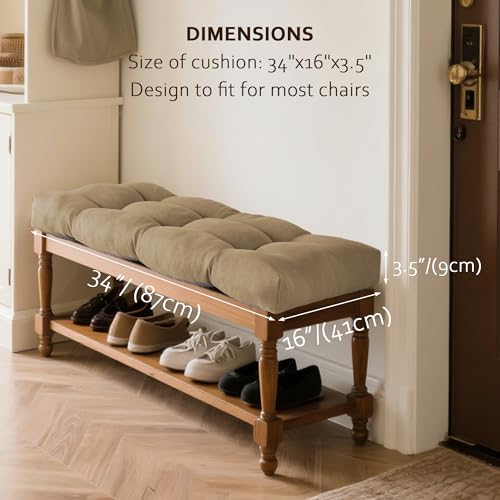 ELFJOY Non Slip Tufted Bench Cushion for Indoor Furniture 34"x16" Khaki | 3.5" Thick, Soft and Breathable Fabric, Skin-Friendly, for Dining Entryway Window Storage Bench, Comfort for Long Sitting - color: Khaki