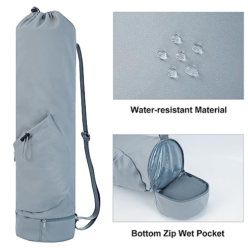 sportsnew Yoga Mat Bag with Water Bottle Pocket & Wet Pocket for Women | Yoga mat carrier fits 1/8"-3/8" yoga mats, quick-access multi-pocket organization, lightweight for gym, Pilates & studio - color: Dusty Blue, size: Medium