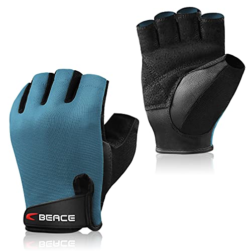 BEACE Weight Lifting Gym Gloves with Anti-Slip Leather Palm for Workout Exercise Training Fitness and Bodybuilding for Men & Women - color: Light Blue, size: Small