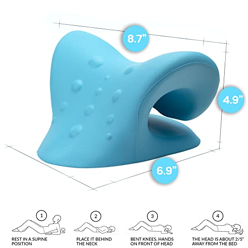 iBWYM Neck Stretcher Cervical Traction Device for Neck and Shoulder Pain Relief, Ergonomic Pillow, Dowager's Hump Corrector, Cervical Spine Alignment, Neck Curve and Posture Corrector (Light Blue)