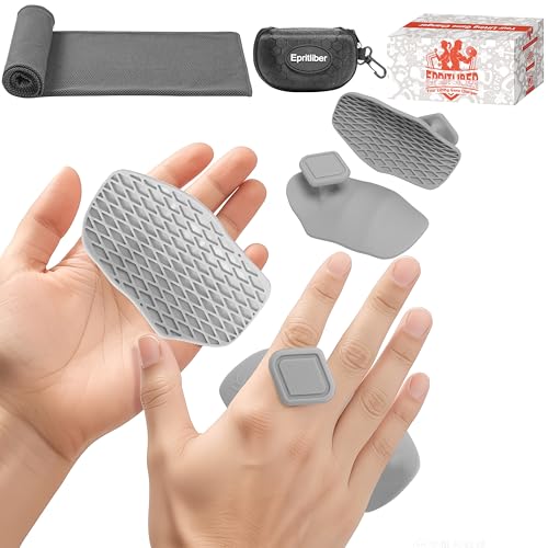 Large Anti-Slip Gym Workout Grips for WeightLifting,Silicone Hand Protector | Gym Towel,Storage Case,Ergonomic Rubber Gym Gloves for Men Women,Gym Hand Palm Protection Pads for Dumbbell,Barbell,Rypt - color: Gray
