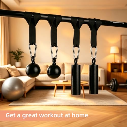 Non-Slip Iron Pull Up Grips and Cannonball Handles,3-Length Straps & Carabiners, Grip Strength Trainer for Pull-Up Bar, Dead Hangs, Forearm & Hand Training, Home Gym Gear - size: 48mm+70mm