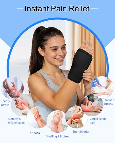 Wrist Ice Pack Wrap for Hot & Cold Therapy - Refreezable Gel Compression Brace, Ergonomic Fit, for Carpal Tunnel Relief, Comfort Arthritis, Injuries, Carpal Tunnel, Arthritis, Swelling, Tendonitis - color: Dark Black, size: One Size-Standard