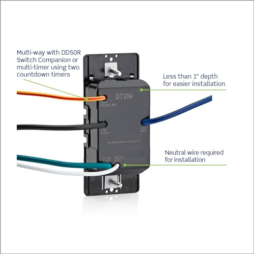 Leviton Countdown Switch for lights, attic, heaters, pool pumps, 30 min, 1-2-4 hour, Neutral Wire Required, 20A, 1 HP/16A Fan/Motor, Single Pole, Multi-Way or Multi-Timer, DT204-1LW, White - style: 1-2-4 hour, Neutral Wire Required