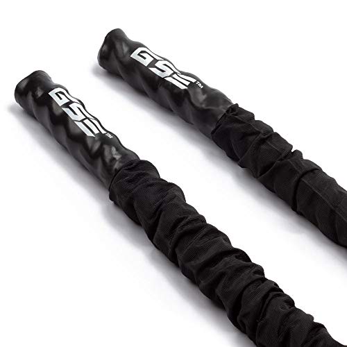 GSE Games & Sports Expert Gym Battle Rope, Heavy-Duty Workout Ropes for Indoor & Outdoor Workout, Exercise Rope for Strength Training - 30,40,50 Feet Lengths Available - color: Black with Sleeve, size: 30ft x 1.5"