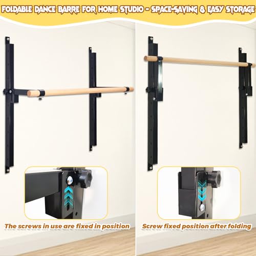 Seliyoo Ballet Barre Wall Mount, Foldable Height Adjustable | 4 FT /5FT Width,Solid Beech Wood Bar, Steel Brackets,For Adults Kids Studio Gym, Stretch & Workout Equipment - color: Black, size: 60 inches