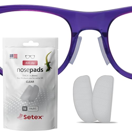 Setex Gecko Grip 1.8mm Thick Anti Slip Eyeglass Nose Pads, (Bulk Pack 15 Clear Pair) USA Made, 2500 Innovative Microstructured Fibers per Nose Pad, 1.8mm x 7mm x 16mm - size: Bulk Pack 15 Clear Pair