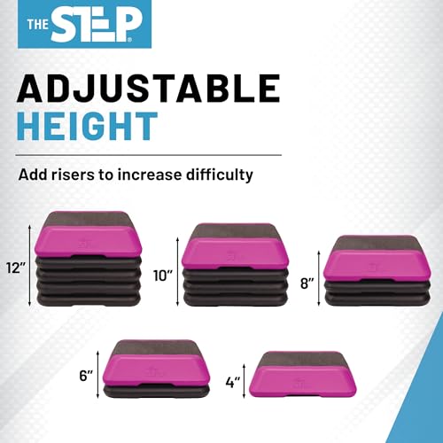 The Step Adjustable High Step Aerobic Platform with 4 Risers, Home Gym Workout Equipment, Fitness Exercise Equipment Made in the USA - color: Pink