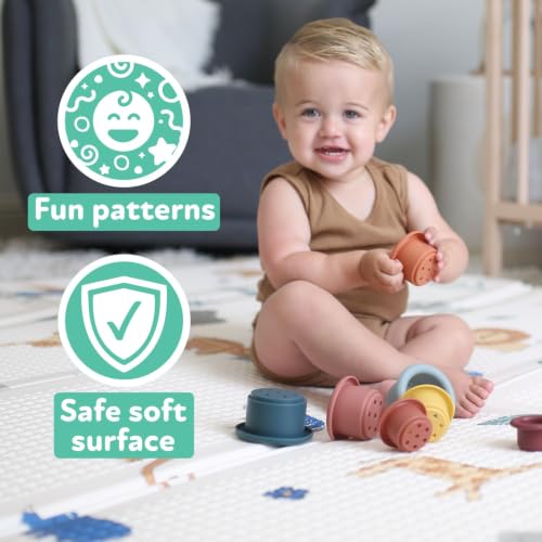 Nuby Reversible Baby Floor Mat, 77" x 58" - Foldable and Lightweight Baby Play Mat for Floor - Easy Storage and Travel - Safari - style: Safari