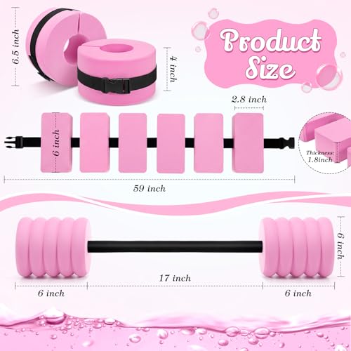 Soulchen Pool Exercise Set Including Long Aquatic Exercise Dumbbells,Pool Ankle Weights,Swim Belt,Water Aerobics Water Aerobics Equipment Set for Full Body Swim Training Kit - color: Pink, size: Middle