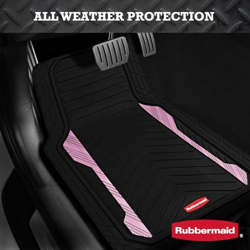 Rubbermaid Car Floor Mat, Heavy Duty All-Weather Car Mats Full Set with Dual-Tone Pink Aluminum Inserts – Universal Fit, Anti-Slip Backing, Trim-to-Fit for Most SUV, Sedan, Van - color: Pink