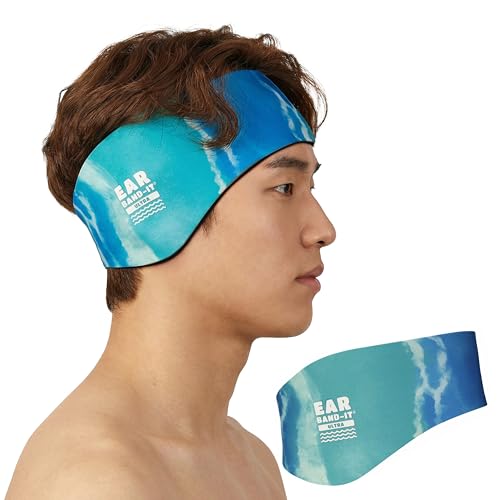 Earvolution Ear Band-It Ultra Swimming Headband for Kids and Adults - Invented by Ear, Nose, and Throat Physician - Custom Anti-Slip Grip Neoprene Maximizes Protection, 13 Color Options, 3 Sizes - color: Blue Tie Dye