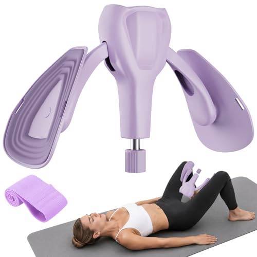 Pelvic Floor Exercise Devices 77 lb Adjustable Kegel Inner Thigh Exerciser and Hip Trainer Workout Equipment for Home Postpartum Recovery Women Men, with Band - color: Purple