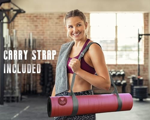 IUGA Pro Yoga Mat Non Slip Pilates Mat Anti-tear Eco Friendly Hot Yoga Mat with SGS Certified Material Free Carrying Strap Included - color: Maroon