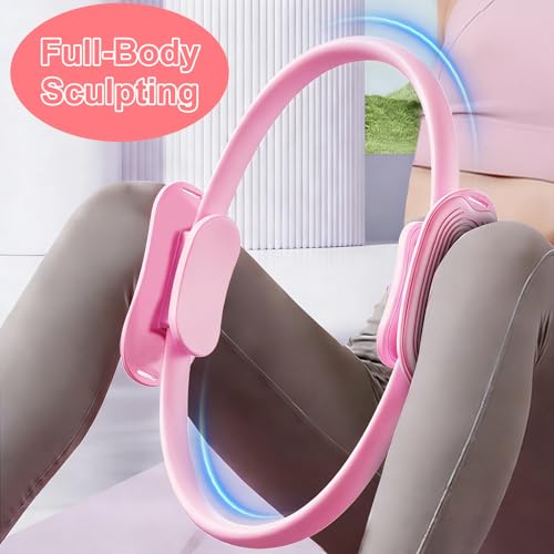Pilates Kit for Home Workouts Set for Women, Pilates Ring Equipment and Ball Set Home Pilates Workout Kit with 15" Magic Circle Ring and Resistance Bands, A Must-Have for Beginners and Seasoned Yogis - color: pink