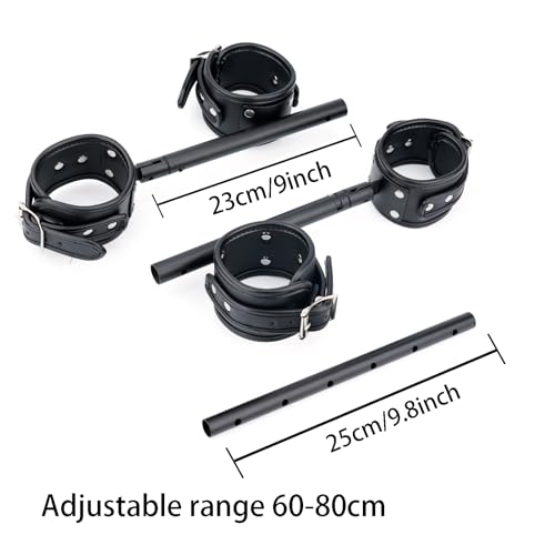 Heavy Duty Stainless Steel Expandable Spreader Bar with 4pcs PU Black--Pink Skull Pattern Detachable Adjustable Straps,Workout Bar for Home Indoor Gym Training Kit - style: Integration Black+Black PU Kit