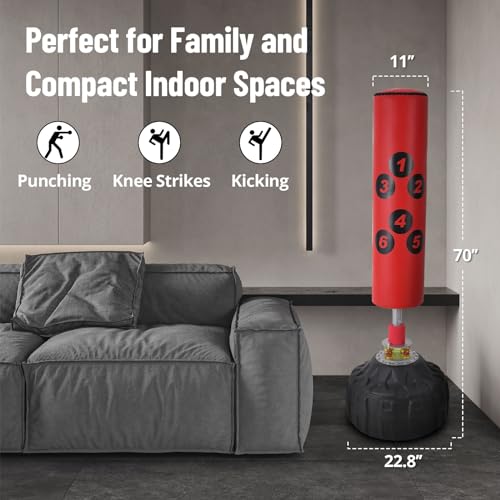 Punching Bag with Stand - 70inch, 203lbs Bearing, Freestanding Heavy Boxing Bag for Adult Youth, Large Stable Base, Kickboxing Bags