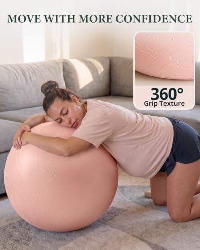 Trideer Pregnancy Birthing Ball, 1.7mm Extra Thick Yoga Ball for Maternity, Labor, Physio, Recovery, Exercise Guide & Daily Comfort Tips for All Trimesters, Anti-Burst Non-Slip Stability Ball - color: Mistyrose(with Base), size: L(23-26IN/58-65cm)