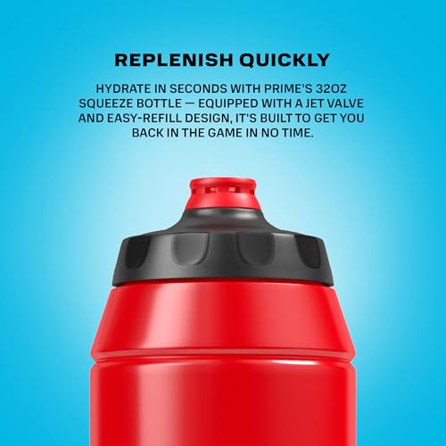 PRIME 32 oz Red Squeeze Sports Water Bottle, BPA Free, Dishwasher Safe, Easy-Grip Ergonomic Leakproof Design, Fast Hydration for Gym, Cycling, Running - color: Red