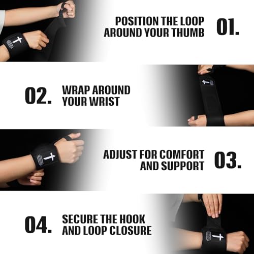 Simgoing Cross Faith 25" Wrist Wraps for Weightlifting, Wrist Straps for Men and Women, Straps Support with Heavy Duty Thumb Loop Wrap for Powerlifting, Strength Training, Bodybuilding