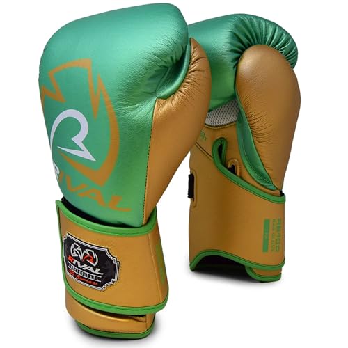 RIVAL Boxing RB100 Professional Bag Gloves, 6mm of D30 Padding, Handcrafted Microfiber, Innovative Wrist Lock 3 System - color: Green/Gold, size: Small