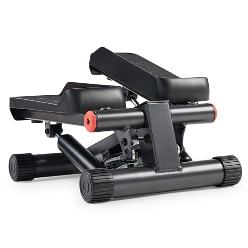 Sunny Health & Fitness Mini Steppers for Exercise at Home, Stair Step Workout Machine with Resistance Bands, Full Body Cardio Equipment, Optional Free SunnyFit App Connection Smart Stepper - color: Black