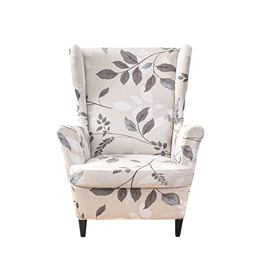 NILUOH Wingback Chair Slipcover 2 Pieces, Stretch Spandex Wingback Chair Covers Washable Slipcover for Wingback Armchairs Non-Slip Furniture Protector with Elastic Bottom for Living Room - color: Flowers