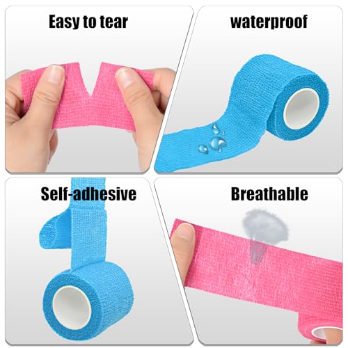 6 Pack 2 Inches Self Adhesive Bandage Wrap | Breathable Cohesive Bandage Elastic Tape for Pets, Athletic, Sports, Wrist, Knee, Ankle(5 Yards Per Roll, Pink) - color: Pink, size: 2 Inch