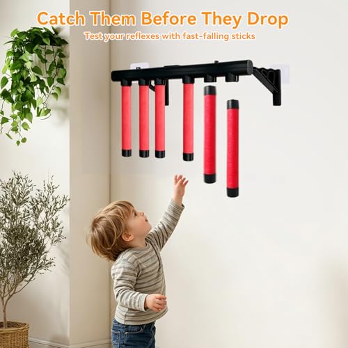 Reflex Drop Sticks Game,2026 New 3-Speed Adjustable Catching Toy with Wall Mount & Rope Hanging,USB Rechargeable Hand-Eye Reaction Training Toy for Kids Adults Seniors,Party Agility Game - color: Red