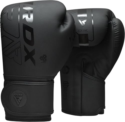 RDX Kids Boxing Gloves Sparring and Muay Thai Maya Hide Leather, Kara Patent Pending Junior Training Mitt for Kickboxing, Punching Bag, Focus Pads, MMA, Thai Pad, Double End Ball Punching Gloves - color: BLACK, size: 8OZ