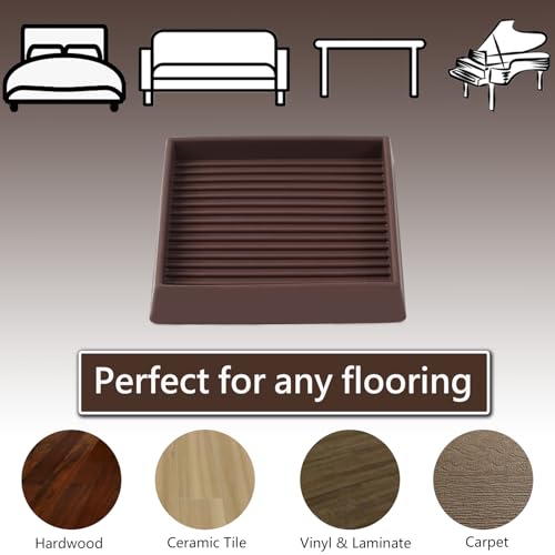 Jayen Non Slip Furniture Caster Cups Coasters Pads for Hardwood Floors, 3x3 | prevent furniture from Sliding, rubber, heavy duty, floor protection, keep furniture in place - size: 8 Pcs Brown