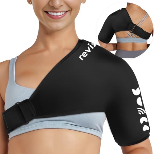 REVIX Shoulder Ice Pack Wrap for Rotator Cuff Cold Therapy, Premium Solid Gel Ice Pack for Shoulder with Soft Lycra, Reusable Shoulder Brace Ice Sleeve for Men Women Post-Workout Recovery & Discomfort - size: Standard, style: Basic