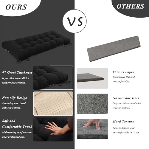 Indoor Bench Cushion for Indoor Furniture 48"x19" Black 1 Pc | Thick, Stay in Place, Textured Fabric, for Entryway Window Shoe Storage and Kitchen Bench, Comfort Sitting, Upgrade Decor - color: Black
